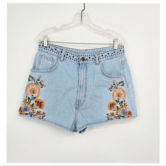 Nwtg Farm Rio Summer Garden Embroidered Denim Shorts Size 31 - Picture 2 of 10